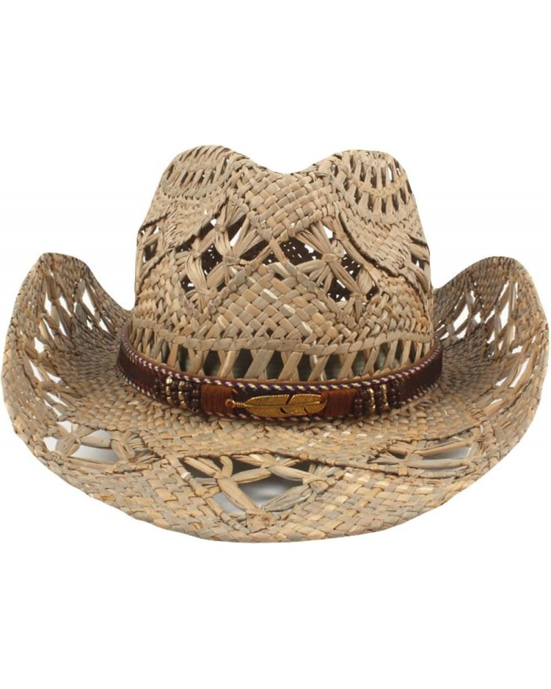 Classic Hollow Western Cowboy Hat Handwork Straw Summer Beach Lifeguard Cowgirl Hat with Leather Band Trim Unisex 3 $23.02 Co...