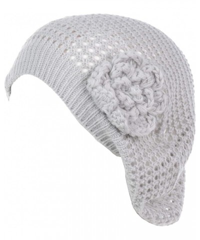 an Womens Crochet Flower Beanie Hats Lightweight Cutout Knit Beret Fashion Cap 5110f-ltgrey $10.19 Berets