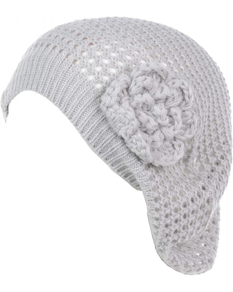 an Womens Crochet Flower Beanie Hats Lightweight Cutout Knit Beret Fashion Cap 5110f-ltgrey $10.19 Berets