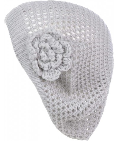 an Womens Crochet Flower Beanie Hats Lightweight Cutout Knit Beret Fashion Cap 5110f-ltgrey $10.19 Berets