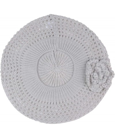 an Womens Crochet Flower Beanie Hats Lightweight Cutout Knit Beret Fashion Cap 5110f-ltgrey $10.19 Berets