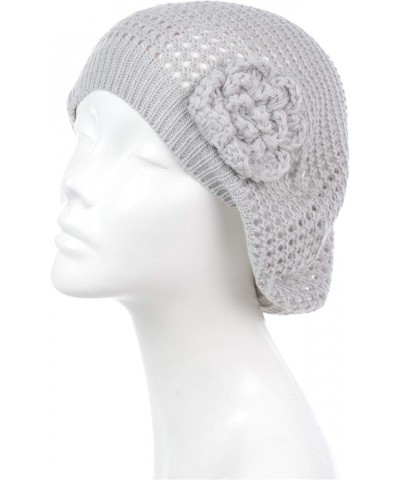 an Womens Crochet Flower Beanie Hats Lightweight Cutout Knit Beret Fashion Cap 5110f-ltgrey $10.19 Berets