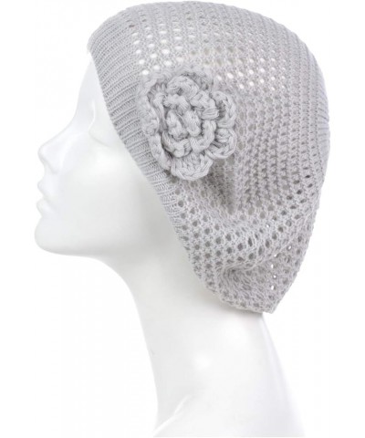 an Womens Crochet Flower Beanie Hats Lightweight Cutout Knit Beret Fashion Cap 5110f-ltgrey $10.19 Berets