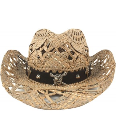 Classic Hollow Western Cowboy Hat Handwork Straw Summer Beach Lifeguard Cowgirl Hat with Leather Band Trim Unisex 3 $23.02 Co...