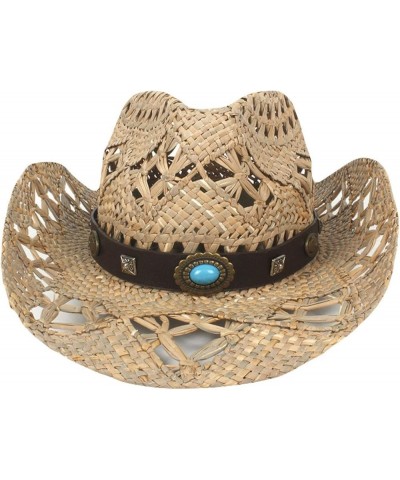 Classic Hollow Western Cowboy Hat Handwork Straw Summer Beach Lifeguard Cowgirl Hat with Leather Band Trim Unisex 3 $23.02 Co...