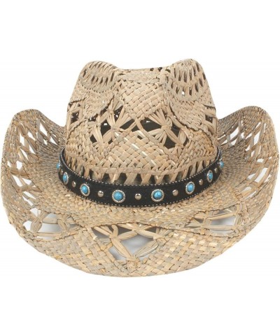 Classic Hollow Western Cowboy Hat Handwork Straw Summer Beach Lifeguard Cowgirl Hat with Leather Band Trim Unisex 3 $23.02 Co...