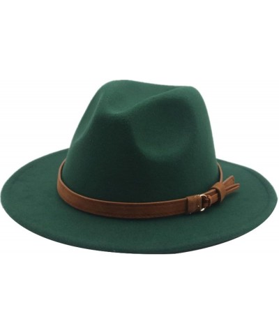 Solid Belt Fedora Hats Felted Hat Vintage Casual Outdoor Women Hats Black Green Winter Hats Women Sombreros Dark Green $16.99...