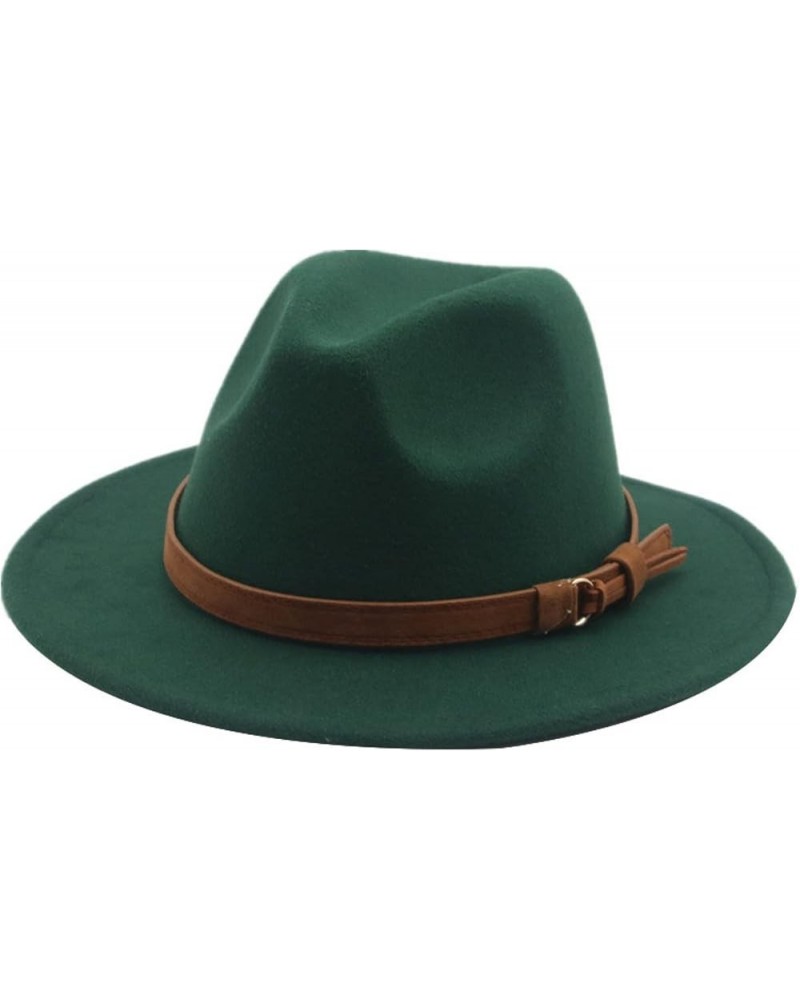 Solid Belt Fedora Hats Felted Hat Vintage Casual Outdoor Women Hats Black Green Winter Hats Women Sombreros Dark Green $16.99...