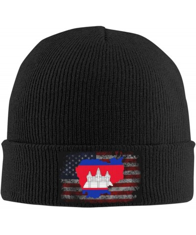 Flag Map of Cambodia Cozy Knitted Hat for Winter - Warm Comfort Black Black $12.74 Skullies & Beanies