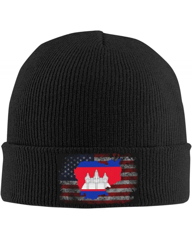 Flag Map of Cambodia Cozy Knitted Hat for Winter - Warm Comfort Black Black $12.74 Skullies & Beanies