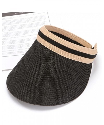 Straw Sun Visors for Women Clip On UV Protection Wide Brim Roll-Up Ponytail Hats Foldable Packale Summer Beach Hat A4-black4 ...