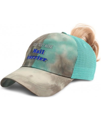 Womens Ponytail Cap Mail Carrier Mailman Cotton Postoffice Distressed Trucker Hat Tie Dye Aqua Personalized Text Here $15.80 ...