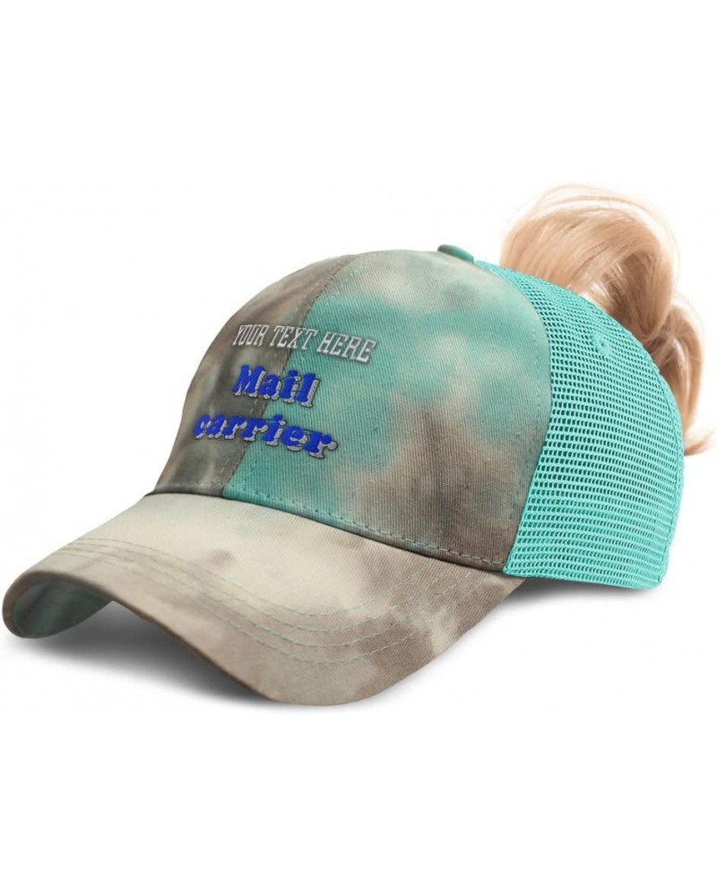 Womens Ponytail Cap Mail Carrier Mailman Cotton Postoffice Distressed Trucker Hat Tie Dye Aqua Personalized Text Here $15.80 ...