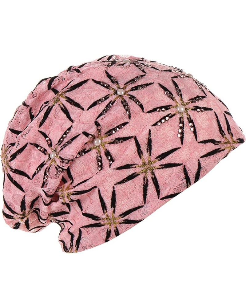 Mens Fitted Caps Womens Fashion Cap Pearl Pullover Cap Comfortable Multi Color Pile Cap Pink $7.07 Skullies & Beanies