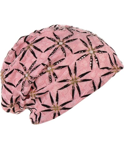 Mens Fitted Caps Womens Fashion Cap Pearl Pullover Cap Comfortable Multi Color Pile Cap Pink $7.07 Skullies & Beanies