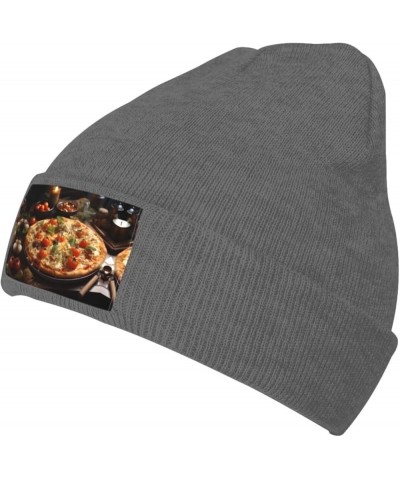 Black Knit Hat Cap Tantalizing Tomato Pizza Pattern Soft Good Elasticity Suitable for Outdoor Sports Deep Heather $12.39 Skul...