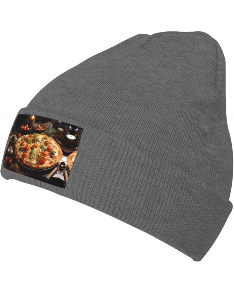 Black Knit Hat Cap Tantalizing Tomato Pizza Pattern Soft Good Elasticity Suitable for Outdoor Sports Deep Heather $12.39 Skul...