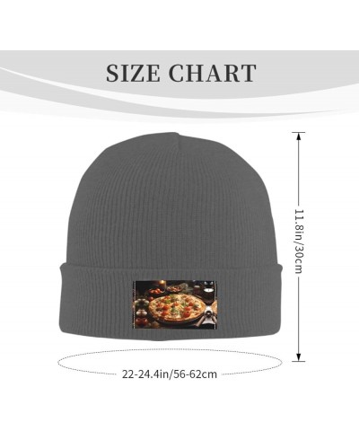 Black Knit Hat Cap Tantalizing Tomato Pizza Pattern Soft Good Elasticity Suitable for Outdoor Sports Deep Heather $12.39 Skul...