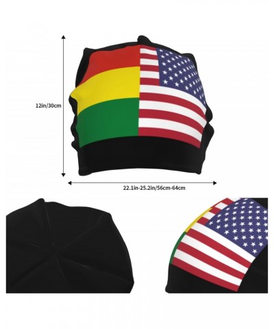 Bolivia and USA Flag Chic & Cozy: Stylish Beanie Hats for Winter Comfort Black $10.94 Skullies & Beanies