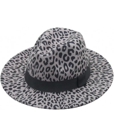 Leopard Fedora Hats for Women Men Party Festival Felt Jazz Hat Wide Brim Panama Goth Top Hat Gray $10.40 Fedoras