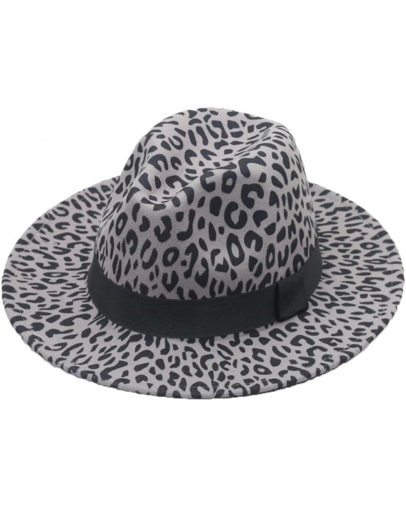 Leopard Fedora Hats for Women Men Party Festival Felt Jazz Hat Wide Brim Panama Goth Top Hat Gray $10.40 Fedoras