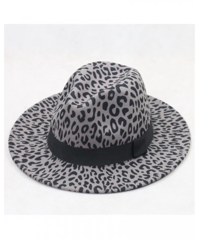 Leopard Fedora Hats for Women Men Party Festival Felt Jazz Hat Wide Brim Panama Goth Top Hat Gray $10.40 Fedoras