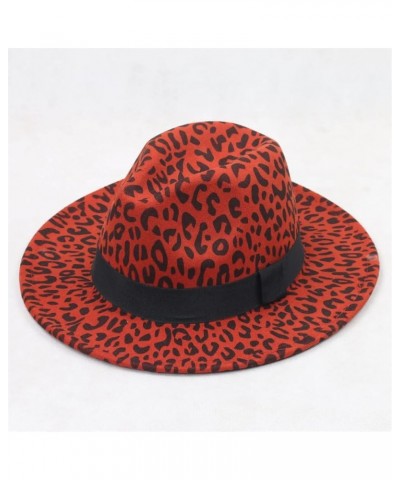 Leopard Fedora Hats for Women Men Party Festival Felt Jazz Hat Wide Brim Panama Goth Top Hat Gray $10.40 Fedoras