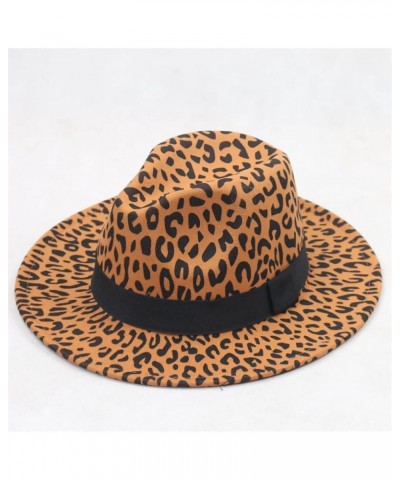 Leopard Fedora Hats for Women Men Party Festival Felt Jazz Hat Wide Brim Panama Goth Top Hat Gray $10.40 Fedoras