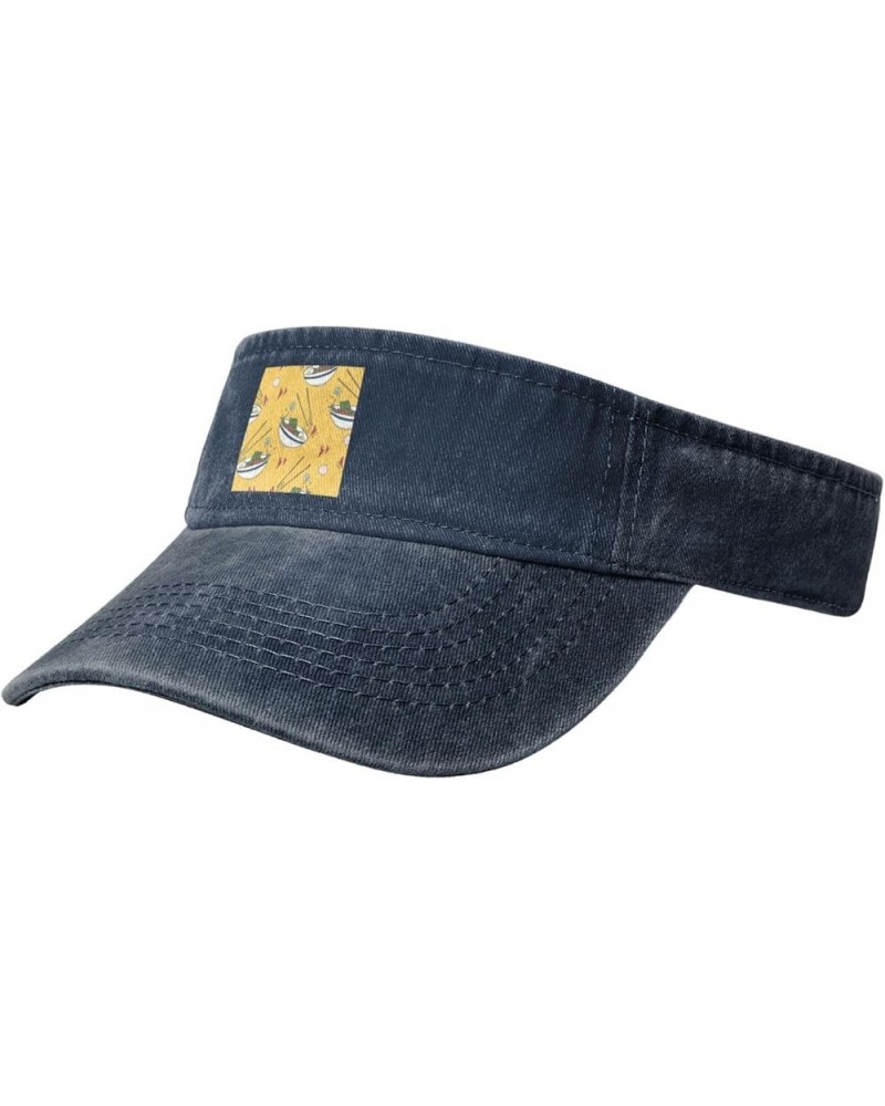 Japanese Ramen Seamless Pattern Sun Visor Hats for Women Men Adjustable Sports Sun Hats Golf Cap Navy Blue $11.83 Visors