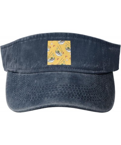 Japanese Ramen Seamless Pattern Sun Visor Hats for Women Men Adjustable Sports Sun Hats Golf Cap Navy Blue $11.83 Visors