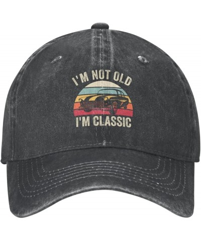 I'm Not Old I'm Vintage Hat Washed Cotton Denim Baseball Cap Trendy Low Profile Trucker Hat Black Black $12.74 Baseball Caps