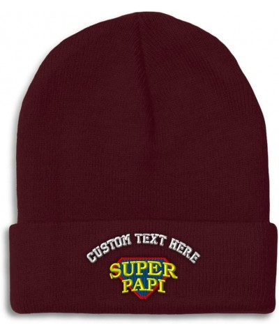 Custom Beanies for Men Super Papi Embroidery Letters Winter Hats for Women Acrylic Skull Cap 1 Size Burgundy Personalized Tex...