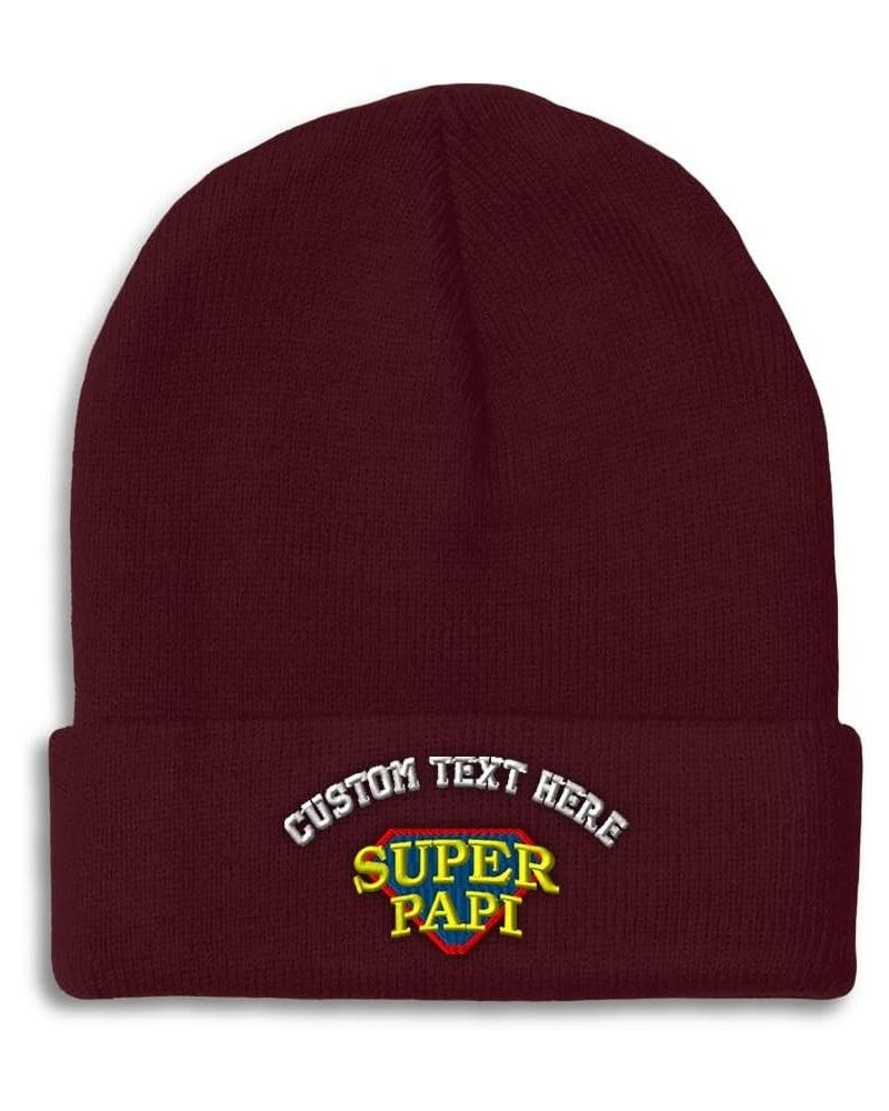 Custom Beanies for Men Super Papi Embroidery Letters Winter Hats for Women Acrylic Skull Cap 1 Size Burgundy Personalized Tex...