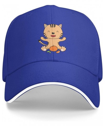 Funny Tiger with Oranges Baseball Cap Sandwich Brim Hats for Men Women Adjustable Caps Blue $12.85 Baseball Caps