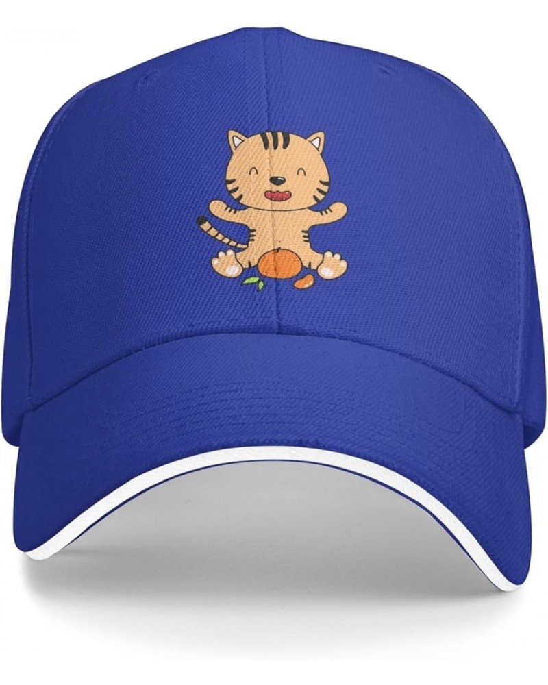 Funny Tiger with Oranges Baseball Cap Sandwich Brim Hats for Men Women Adjustable Caps Blue $12.85 Baseball Caps