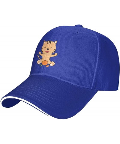 Funny Tiger with Oranges Baseball Cap Sandwich Brim Hats for Men Women Adjustable Caps Blue $12.85 Baseball Caps