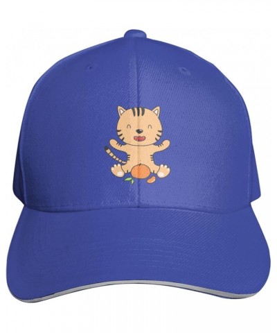 Funny Tiger with Oranges Baseball Cap Sandwich Brim Hats for Men Women Adjustable Caps Blue $12.85 Baseball Caps