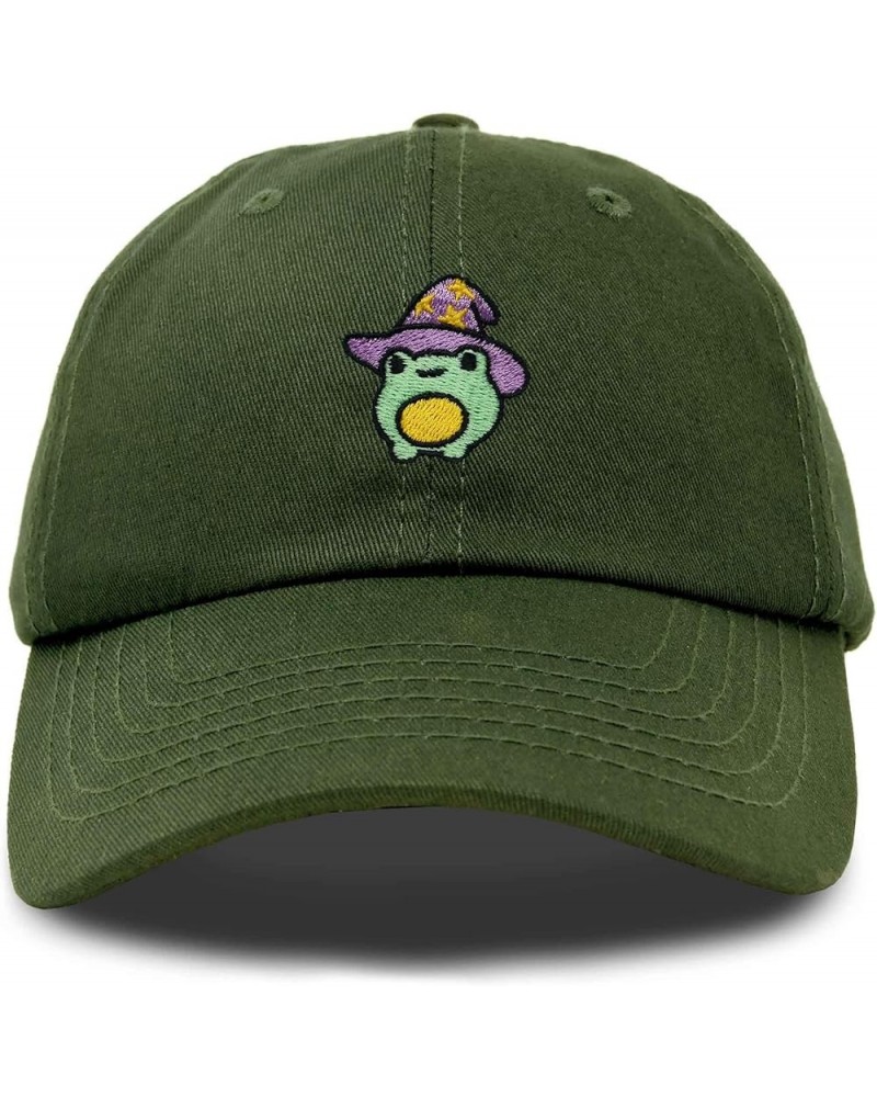 Sorcerer Frog Embroidered Cap Cotton Baseball Cute Cool Dad Hat Womens Olive $13.20 Baseball Caps