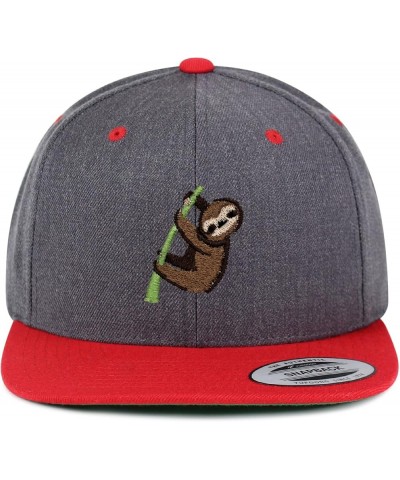 Sloth Embroidered Yupoong Flat Bill 6 Panel Snapback Hat Animal Tree Dark Heather/Red $14.99 Baseball Caps