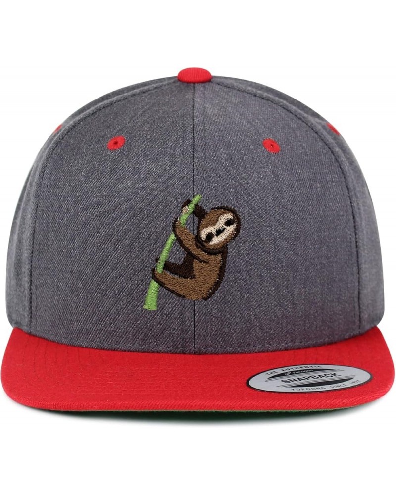 Sloth Embroidered Yupoong Flat Bill 6 Panel Snapback Hat Animal Tree Dark Heather/Red $14.99 Baseball Caps