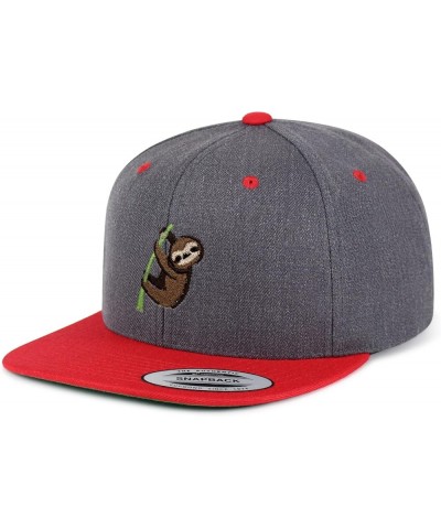 Sloth Embroidered Yupoong Flat Bill 6 Panel Snapback Hat Animal Tree Dark Heather/Red $14.99 Baseball Caps