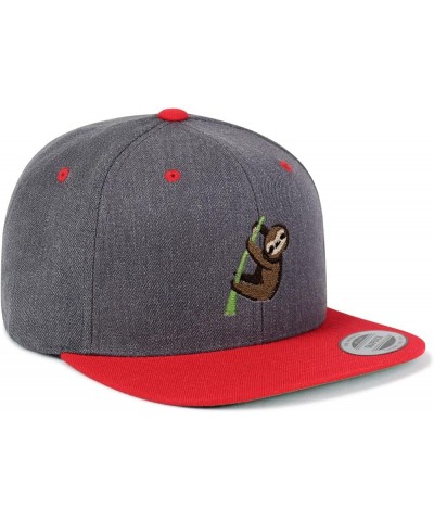 Sloth Embroidered Yupoong Flat Bill 6 Panel Snapback Hat Animal Tree Dark Heather/Red $14.99 Baseball Caps