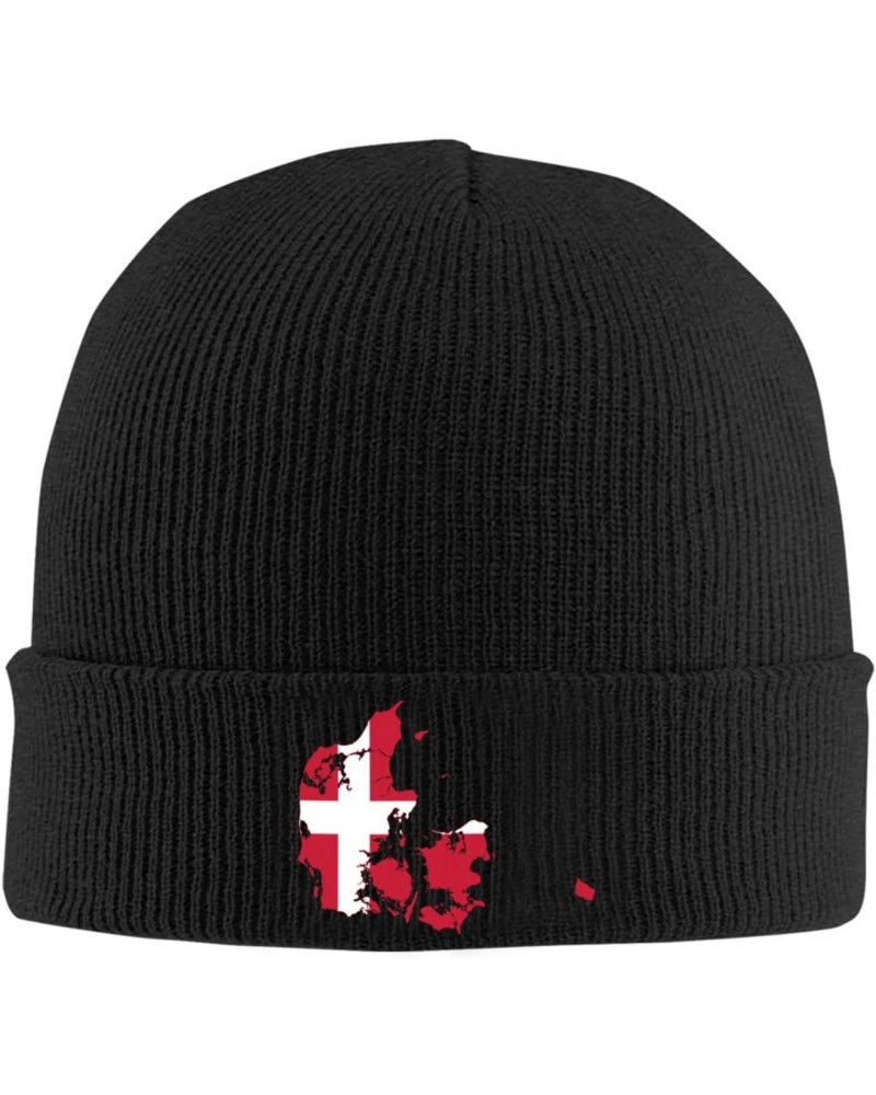 Flag Map of Denmark Knit Winter Cap Cozy Winter Essential Ultimate Warmth Men Women Black $11.20 Skullies & Beanies