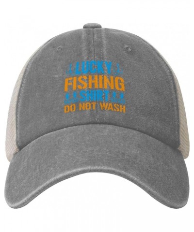 Lucky Fishing T Shirt Do Not Wash Baseball Cap Women Men Mesh Back Denim Hat Vintage Trucker Hats Dad Caps Gray $9.74 Basebal...