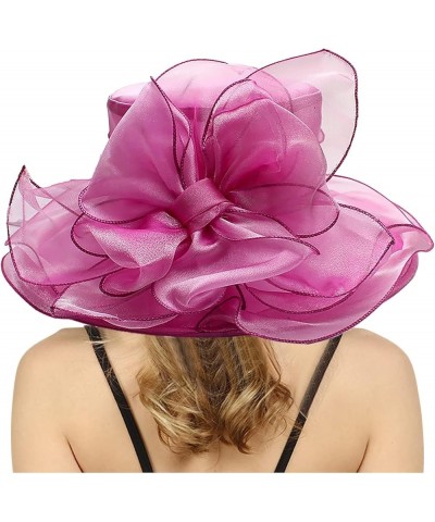 Wide Brim Church Fascinators Dress Hats for Women Tea Party Derby Ladies Hats with Floral Wedding F1-hot Pink $9.43 Sun Hats