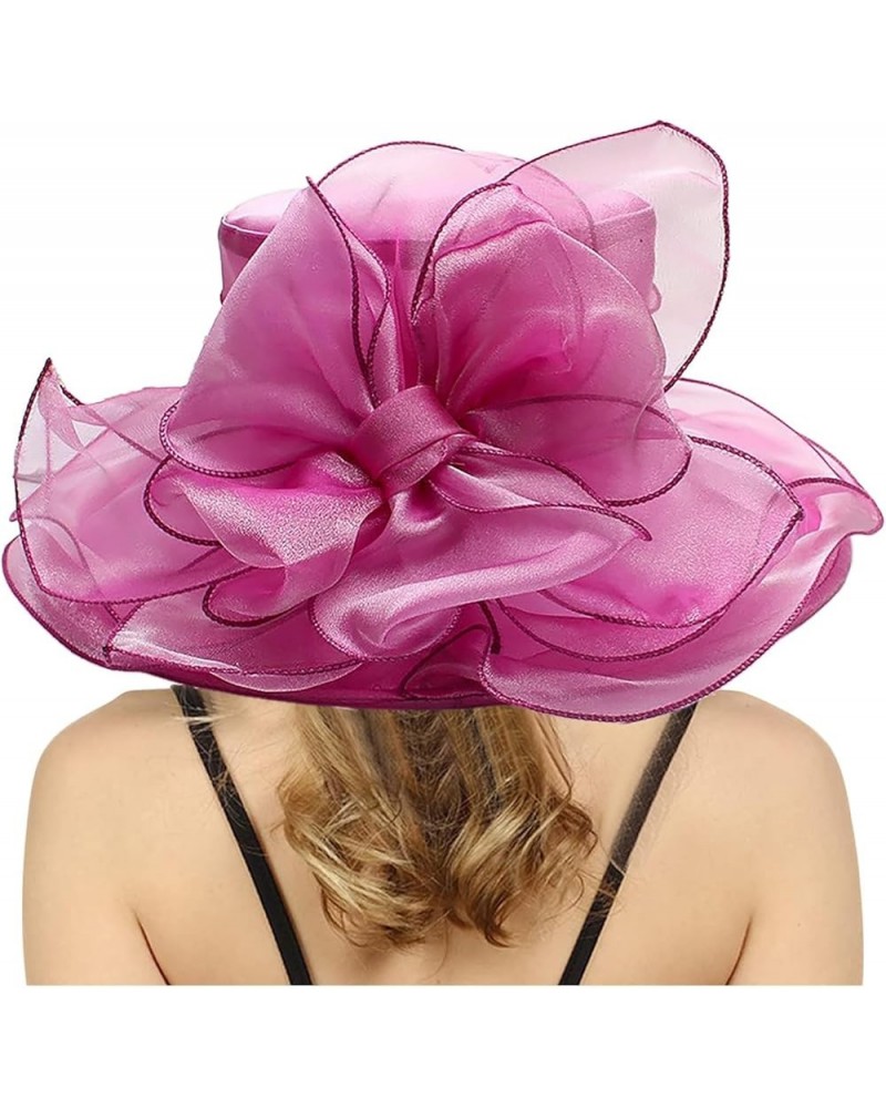 Wide Brim Church Fascinators Dress Hats for Women Tea Party Derby Ladies Hats with Floral Wedding F1-hot Pink $9.43 Sun Hats