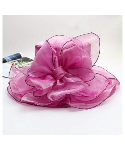 Wide Brim Church Fascinators Dress Hats for Women Tea Party Derby Ladies Hats with Floral Wedding F1-hot Pink $9.43 Sun Hats