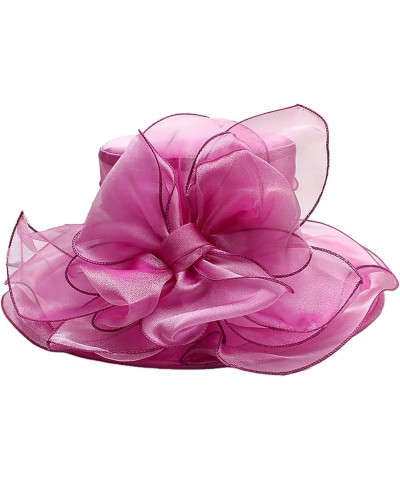 Wide Brim Church Fascinators Dress Hats for Women Tea Party Derby Ladies Hats with Floral Wedding F1-hot Pink $9.43 Sun Hats