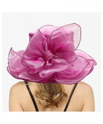 Wide Brim Church Fascinators Dress Hats for Women Tea Party Derby Ladies Hats with Floral Wedding F1-hot Pink $9.43 Sun Hats