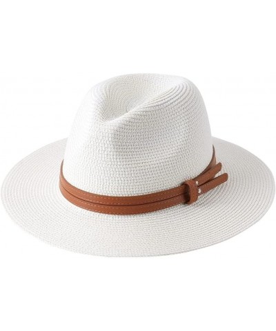 Straw Hat for Women Men Panama Hat Wide Brim Sun Hat Men Classic Fedora Beach Hat Belt Milk White 1 $17.44 Fedoras